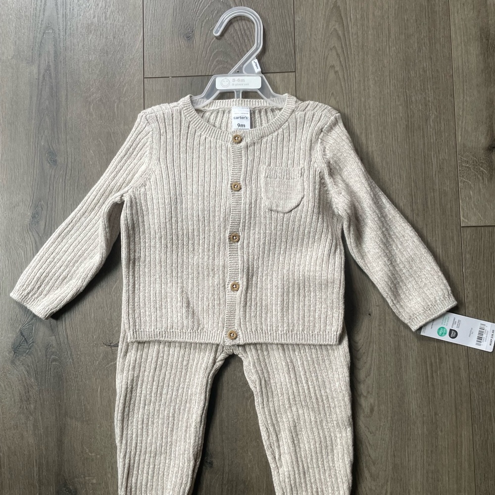 Cream Knit Baby Cardigan and Pants Set